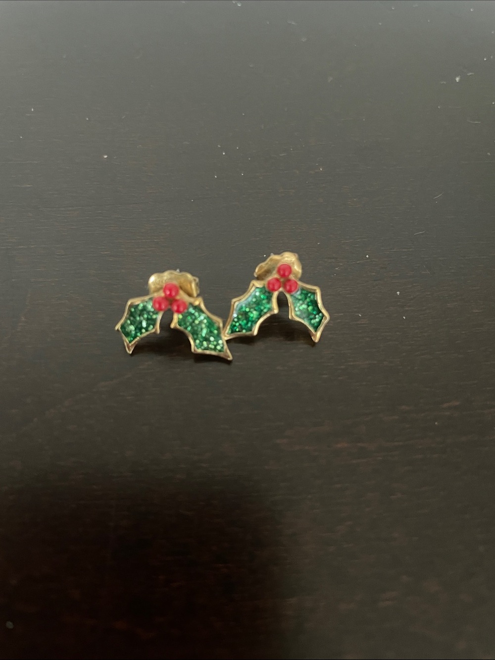 Holiday Holly Stud Earrings - Green and Red Glitter